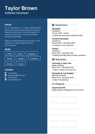 Deep Navy Professional resume template preview