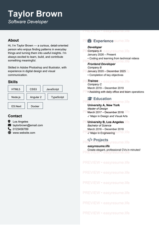 Slate Grid Modern resume template preview