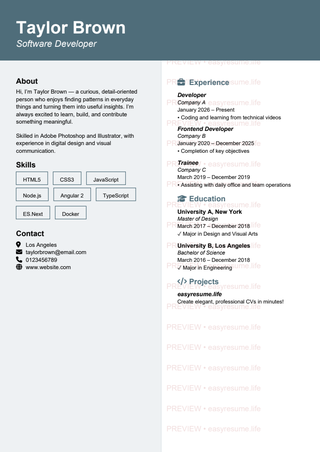 Soft Gray Sidebar resume template preview