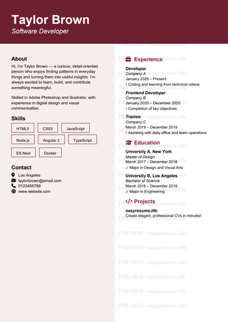 Burgundy Academic resume template preview