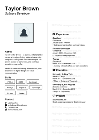 Monochrome Portrait resume template preview
