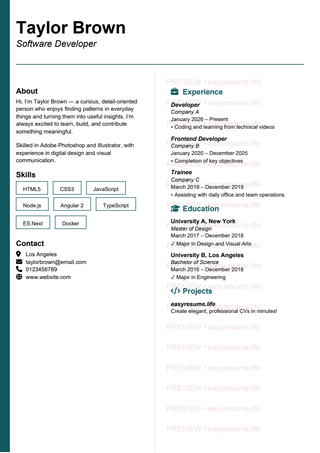Vertical Name Rail resume template preview