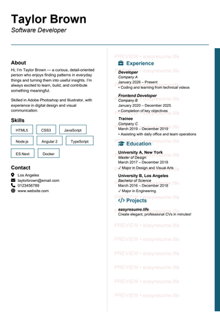Right Accent Rail resume template preview
