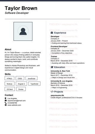 Editorial Rule Portrait resume template preview