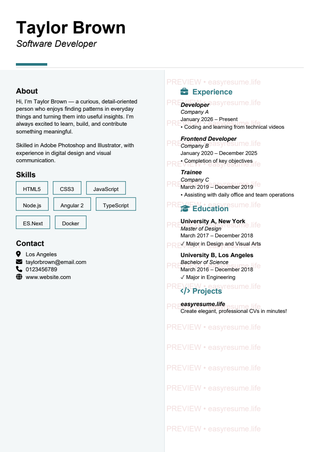 Split Column Light resume template preview