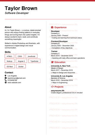Swiss Rules resume template preview