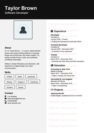 Executive Black Portrait resume template preview