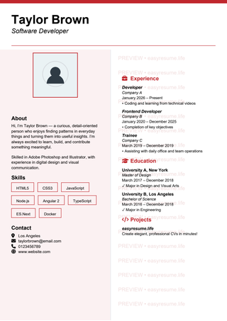 Swiss Portrait Rhythm resume template preview