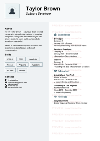 Left Portrait Header resume template preview