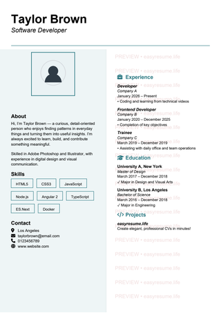 Sidebar Portrait resume template preview