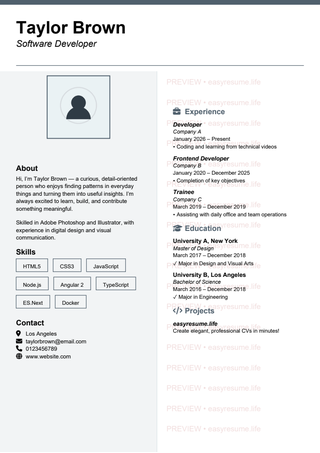 Photo Contact Rhythm resume template preview