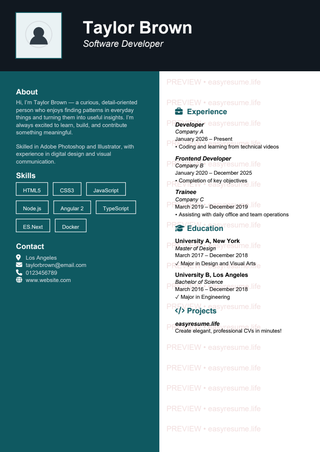 Executive Portrait Block resume template preview