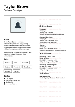 Minimal ATS Portrait resume template preview